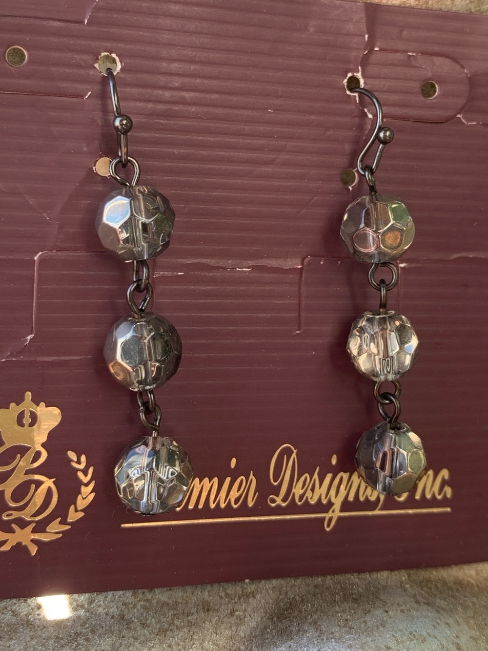 Premier Designs Gunmetal Faceted Glass Bead Drop Earrings
